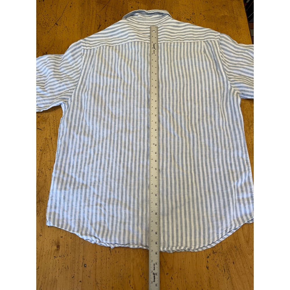 Quince 100% Linen XL Light Blue White Striped Short Sleeve Button Down Shirt - Picture 5 of 6